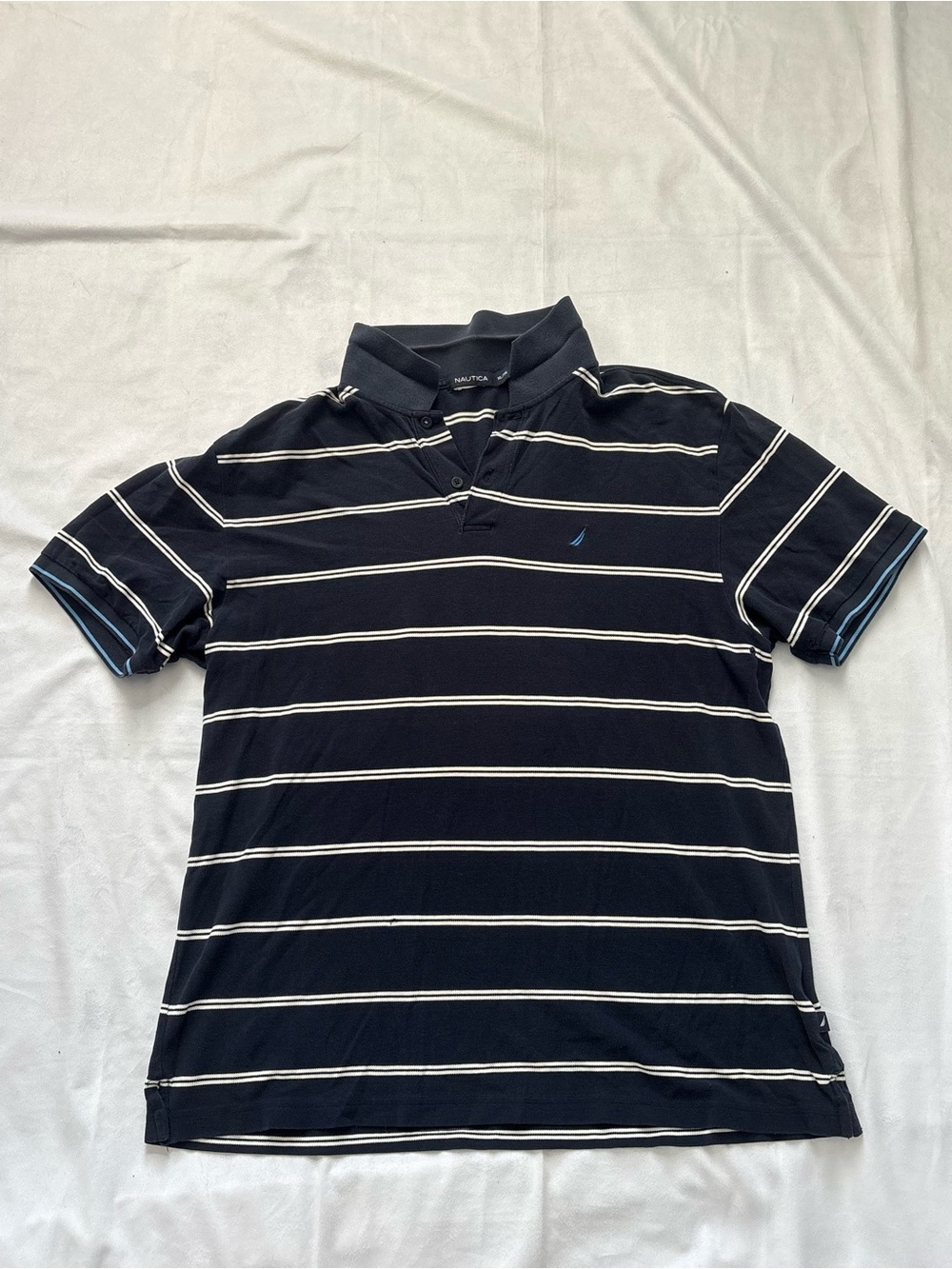 Y2K 2000s style distressed ripped Nautica Striped Polo | $18